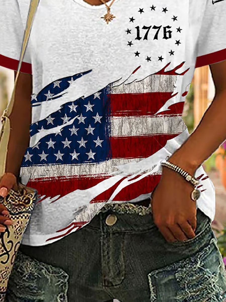 Női Hazafias Póló Grafika Amerikai Zászló Vintage Stílusos Klasszikus Rövid Ujjú V Nyak Rendszeres Felsők Napi Hétvégi Nyomtatás Fehér Nyár 2025 - $19.99 –P3