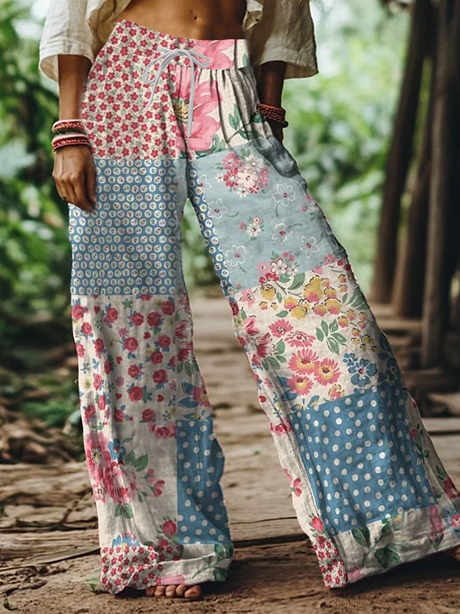 Damen Boho Weite Bein Chinos Baggy-Hose Urlaub Vintage Mode Voller Länge Hohe Taille Floral Grafik Paisley Druck Weich Atmungsaktiv Mikrodehnbar Formal Urlaub Straße Schwarz Pink Blau Sommer 2026 - $27.99 –P2