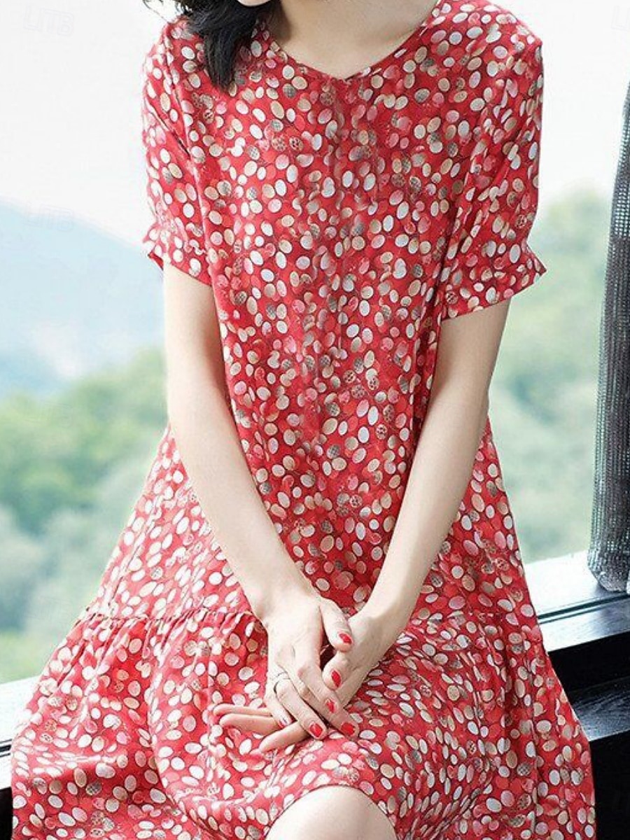 Per donna Mini Abito Abito Estivo Casual Quotidiano Vestibilità regolare Floreale Manica Corta Scollo a V Nero Rosso Estate del 2025 a $14.49 –P1