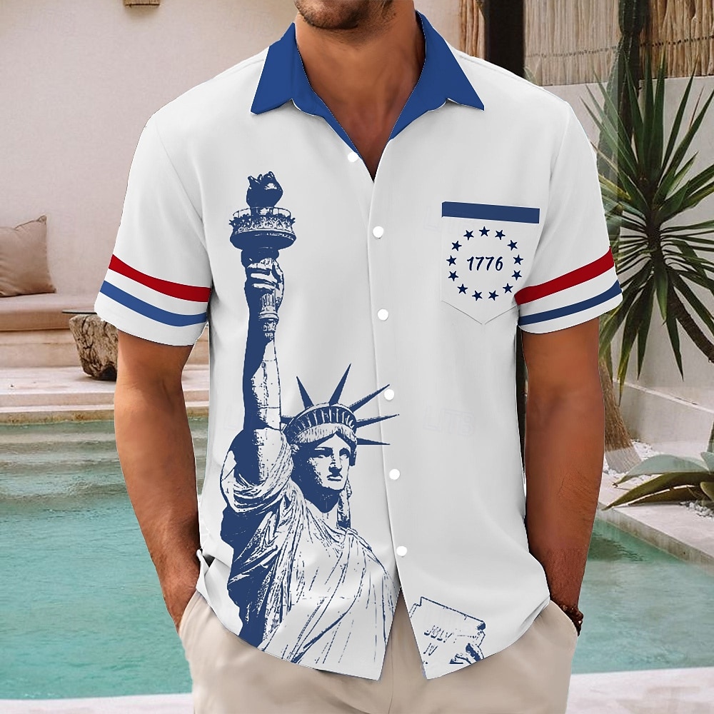 Independence Day Voor heren Vrijheidsbeeld Amerikaanse vlag Vaderlandslievend Overhemd Zomer overhemd Overhemd met knopen Korte mouw Mode-casual Feestdagen Zomer Lente Strijkijzer 3D-afdrukken shirts 2025 - $23.99 –P1
