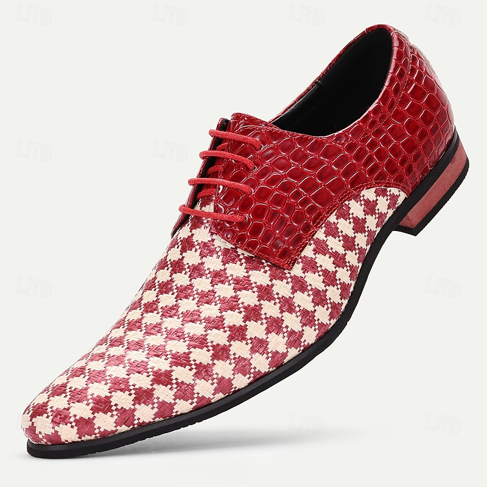 Herr Derby Promenad Ledigt PU Läder Vävd nylon Andningsfunktion Bekväm Halksäker Snörning Röd Sommar Vår 2025 - $46.99 –P2