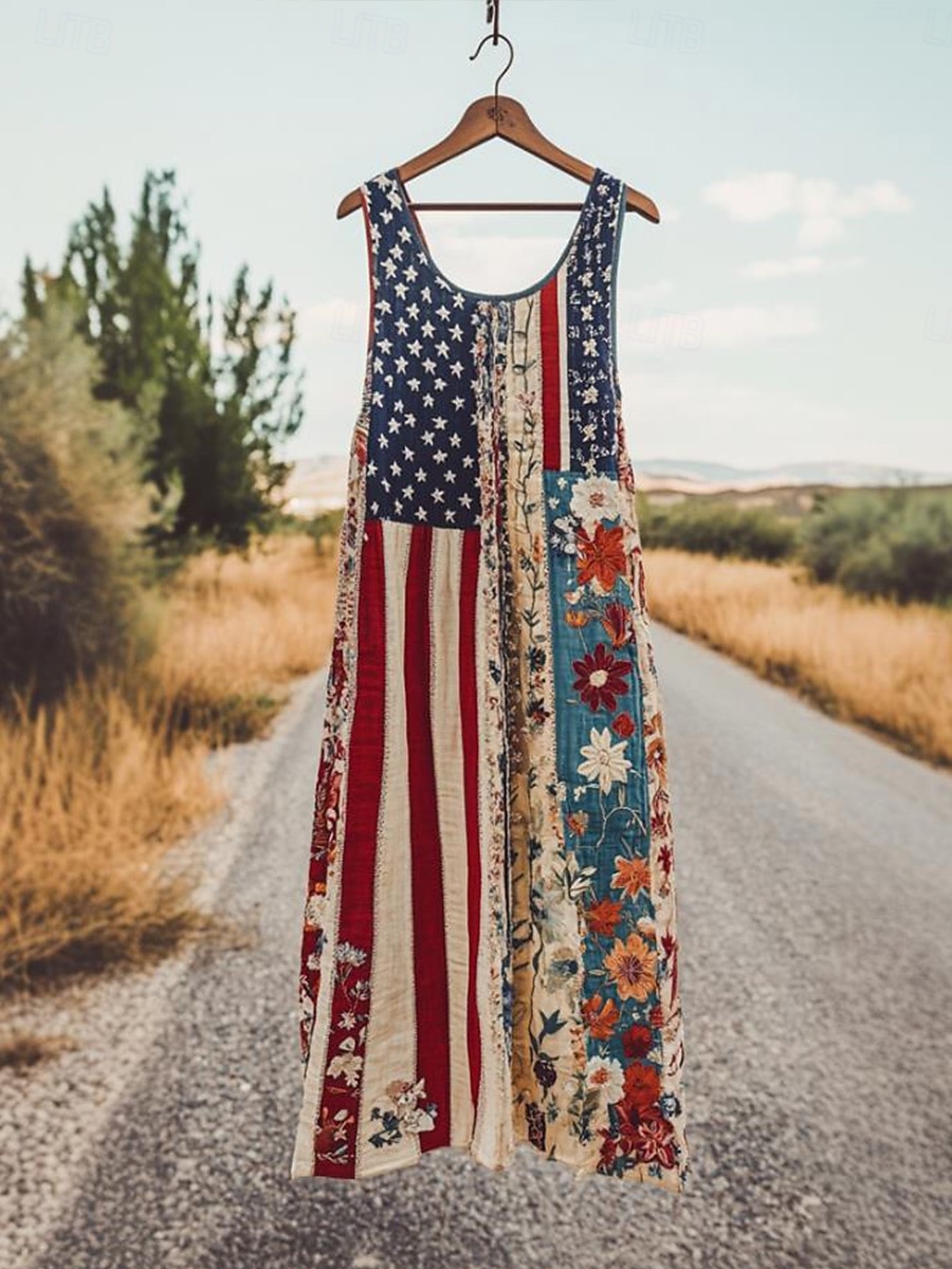 Női Hazafias Mini Ruha Napruha A vonalú Ruha Váll nélküli Ruha Vakáció Hétköznapi Boho Parti Rendszeres Fit Virágos Grafikai Zászló U Nyakú Piros Zöld Nyár 2025 - $21.99 –P1