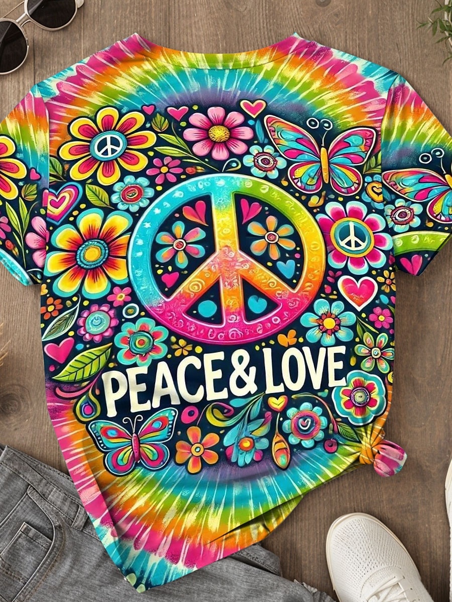 Pentru femei Tricou Ombre Floral Grafic Epocă Stilat Clasic Manșon scurt Stil Nautic Rotund Topuri obișnuite Zilnic Imprimeu Curcubeu Vară 2025 - $19.99 –P2