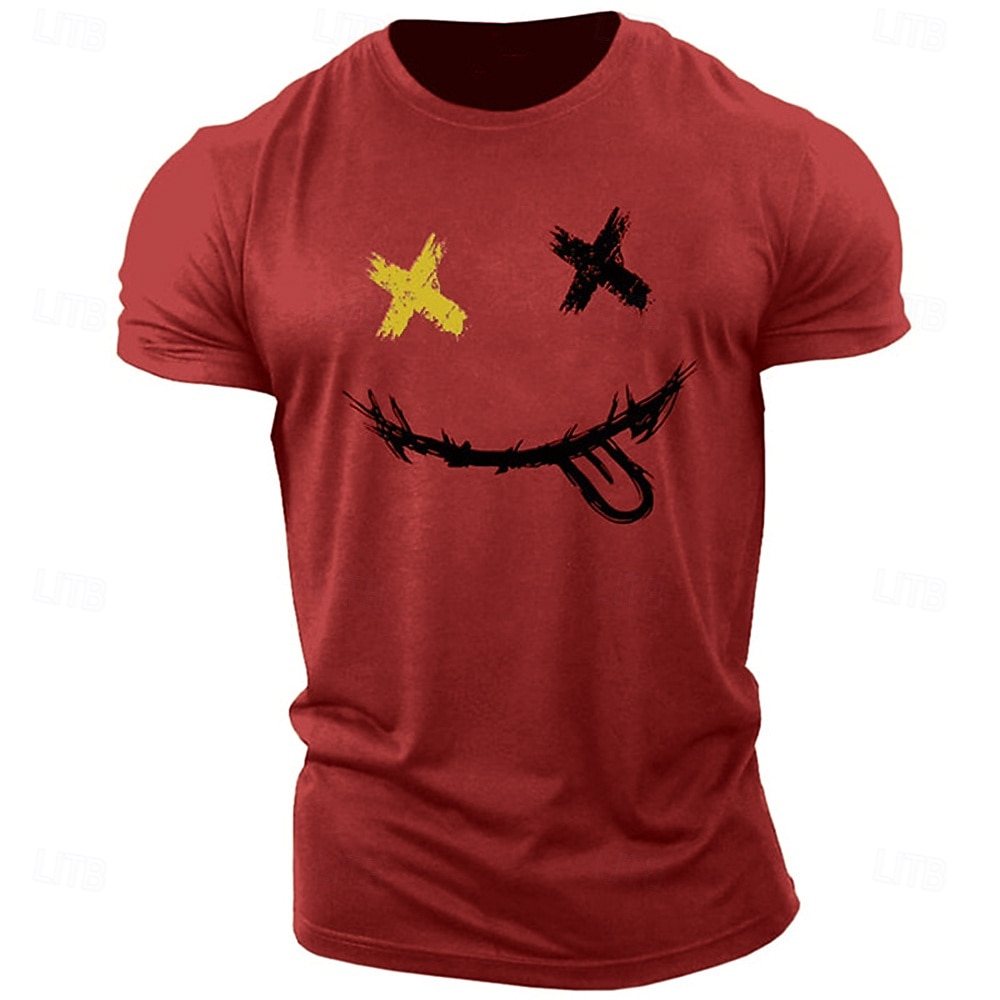 Herr Grafiska tryck Le ansikte T-shirt Grafiska utslagsplatser 100 % bomull Kortärmad Grafisk Skjorta Heather Grey Svart Vit Bekväm t-shirt Utomhus Gata Modedesignerkläder 2025 - $15.99 –P7
