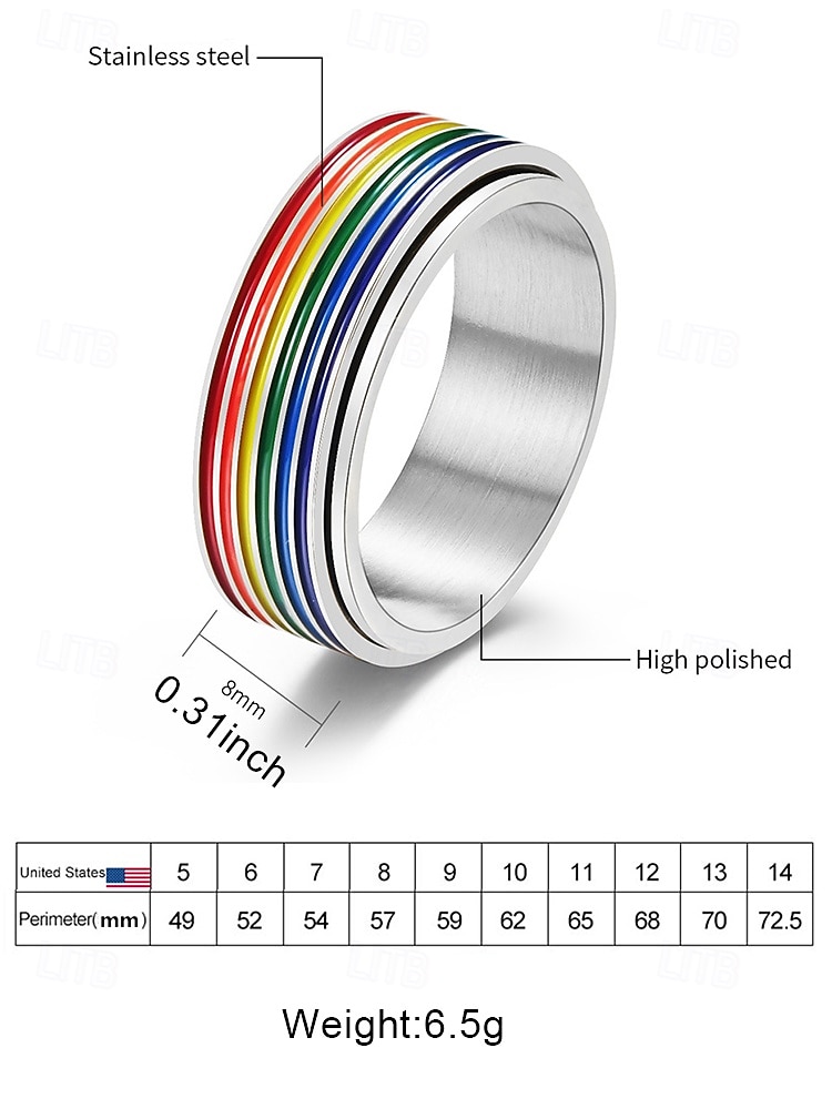 Men's LGBT Rainbow Rotatable Twist Ring - Stainless Steel Twist Design Pride Ring, Fashionable Festival, Everyday Wear and LGBTQ+ Celebration Accessory 2026 - $9.99 –P8