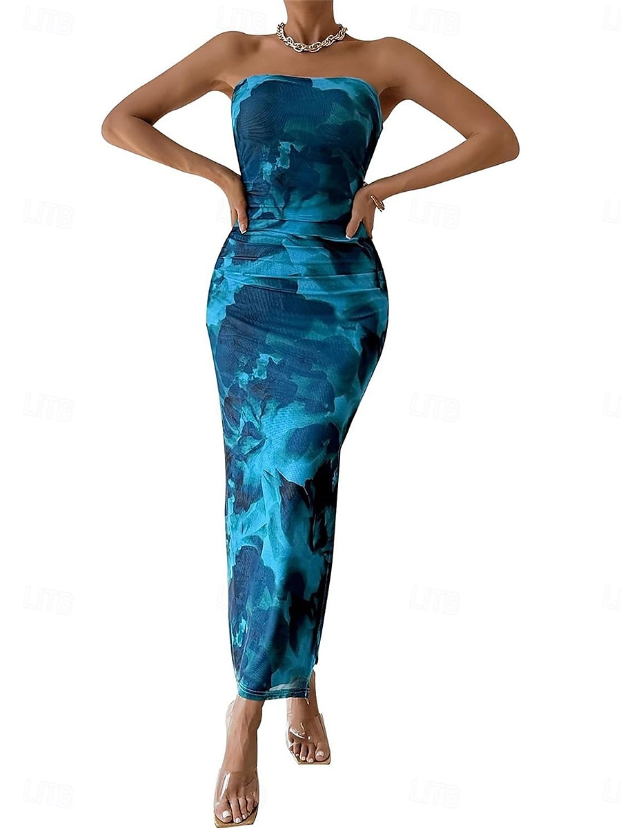 Damen Midikleid Boho-Kleid Elegant Sexy Boho Figurbetontes Kleid Blumen Ärmellos Trägerlos Hellrosa Magenta wasserblau Blau Sommer 2025 - $24.99 –P4
