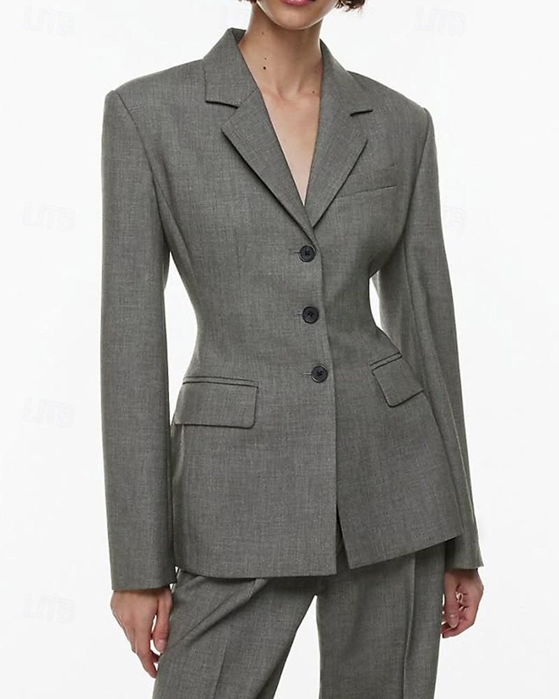 Zweiteiliger taillierter Blazer-Anzug Brautmutter Anzug Sanduhr Blazer Vintage Einfaches V-Ausschnitt mit Revers Bodenlang Knöchellang Langarm mit Unifarben 2025 - $199.99 –P2