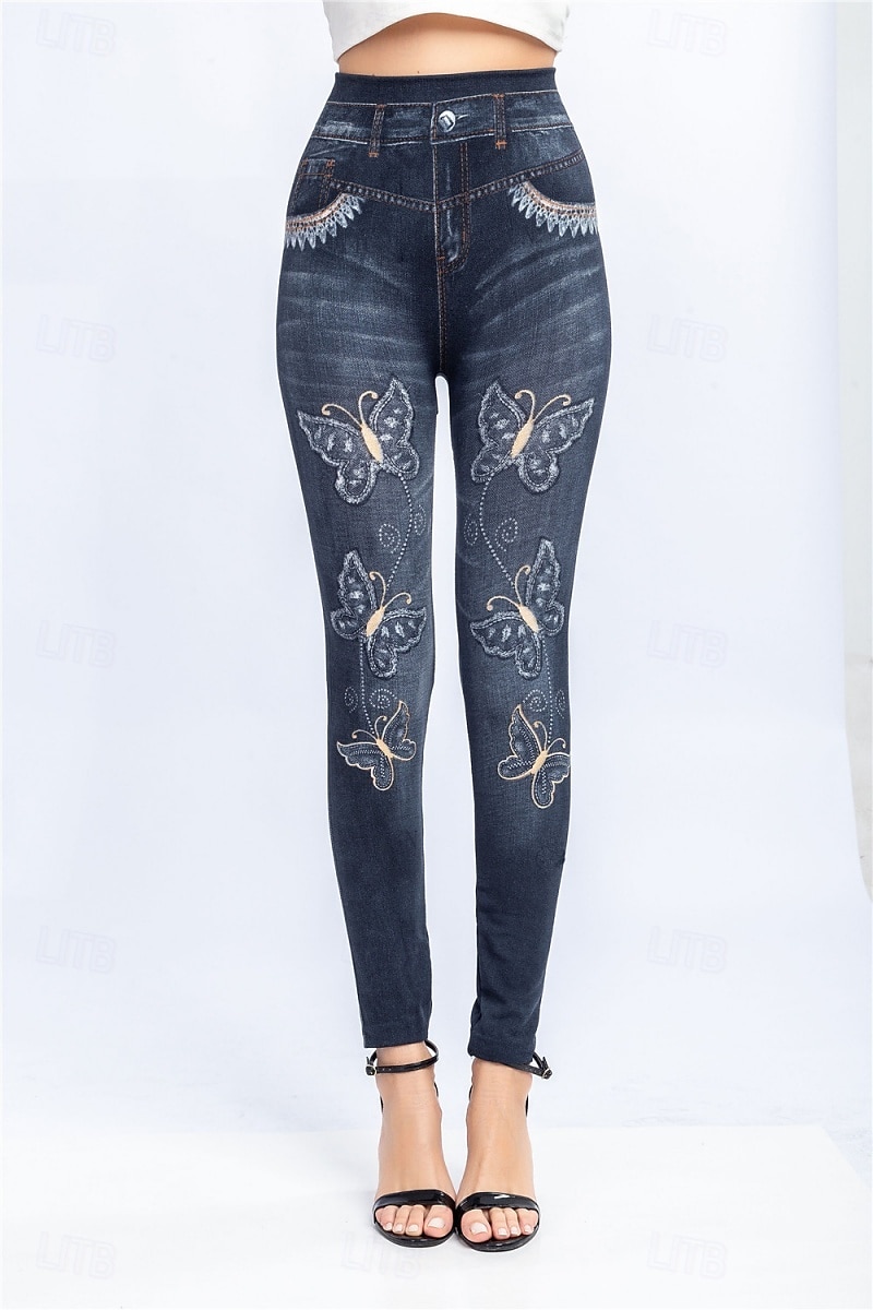 Leggings pour femmes Pantalons Impression 3D Chinos Vacances Streetwear Décontracté Longueur Complète Haute Taille Imprimé Papillon Confortable Doux Agréable Extensible Extérieur Rue Noir Bleu Été de 2025 ? $13.99 –P2