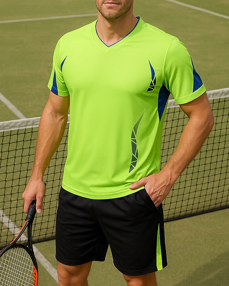 Pánské Geometrický Sportovní sada Tenisová sada 2 Krátké rukávy Potisk Ter Emen Odvod vlhkosti Prodyšné Tenis Golf Pickleball Do V Modrá Zelená Oblečení na tenis 2025 - $19.19 –P1