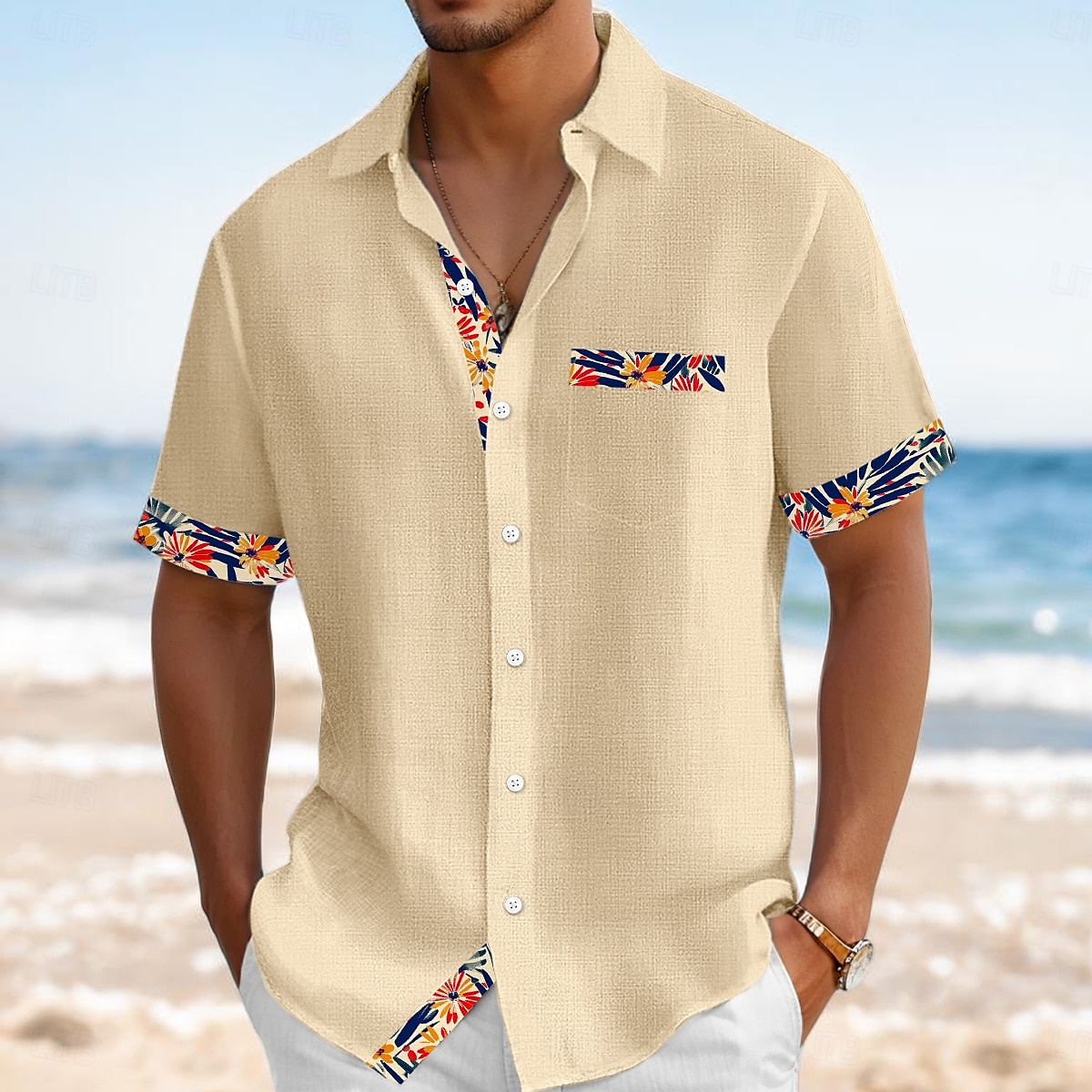 Voor heren Overhemd Linnen overhemd Zomer overhemd Strand Kleding Overhemd met knopen Effen Kleur Vakantie Curise Wit Marineblauw Oranje Khaki Korte mouw Kraag Zomer Lente zomer Kleding Kleurenblok 2025 - $25.99 –P5