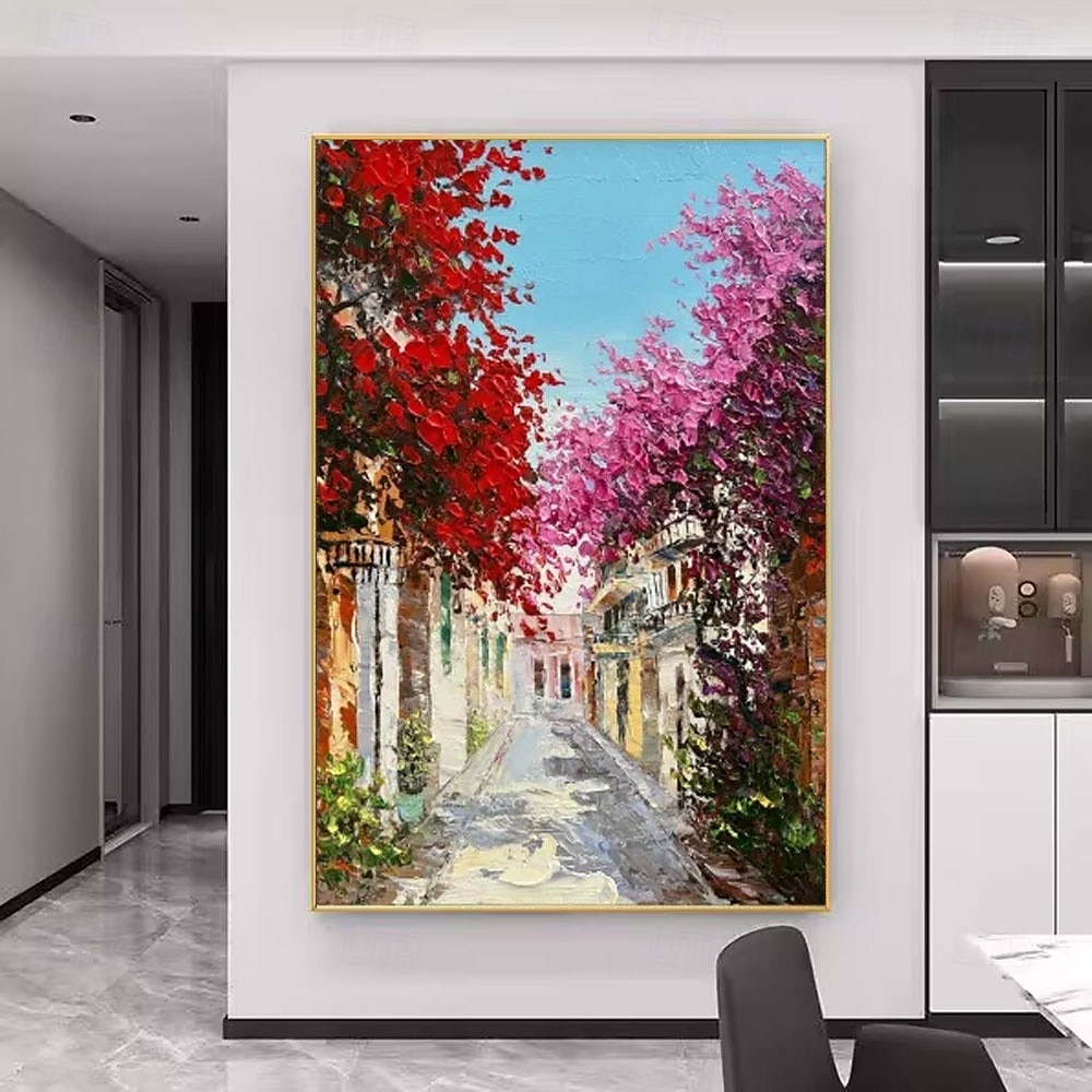 Hand-Painted Mediterranean Alley Oil Painting - Blooming Bougainvillea  Golden forest oil painting handmade autumn oil painting landscape paintings  Wall Art for Living Room Decor 2025 - $77.99 –P3