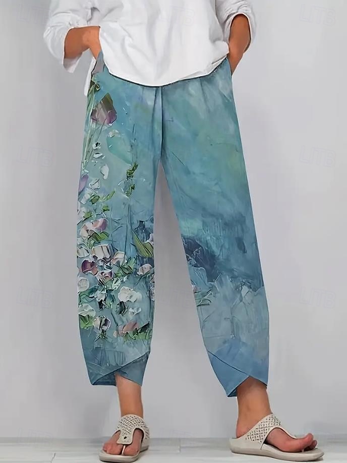 Damen Weites Bein Chinos Baggy-Hosen Urlaub Vintage Ethno-Stil Volle Länge Hohe Taille Blumen Grafik Drucken Thermowarm Atmungsaktiv Weich Mikroelastisch Urlaub Straße Lässig Dunkelgrau Rubinrot 2025 - $20.99 –P1