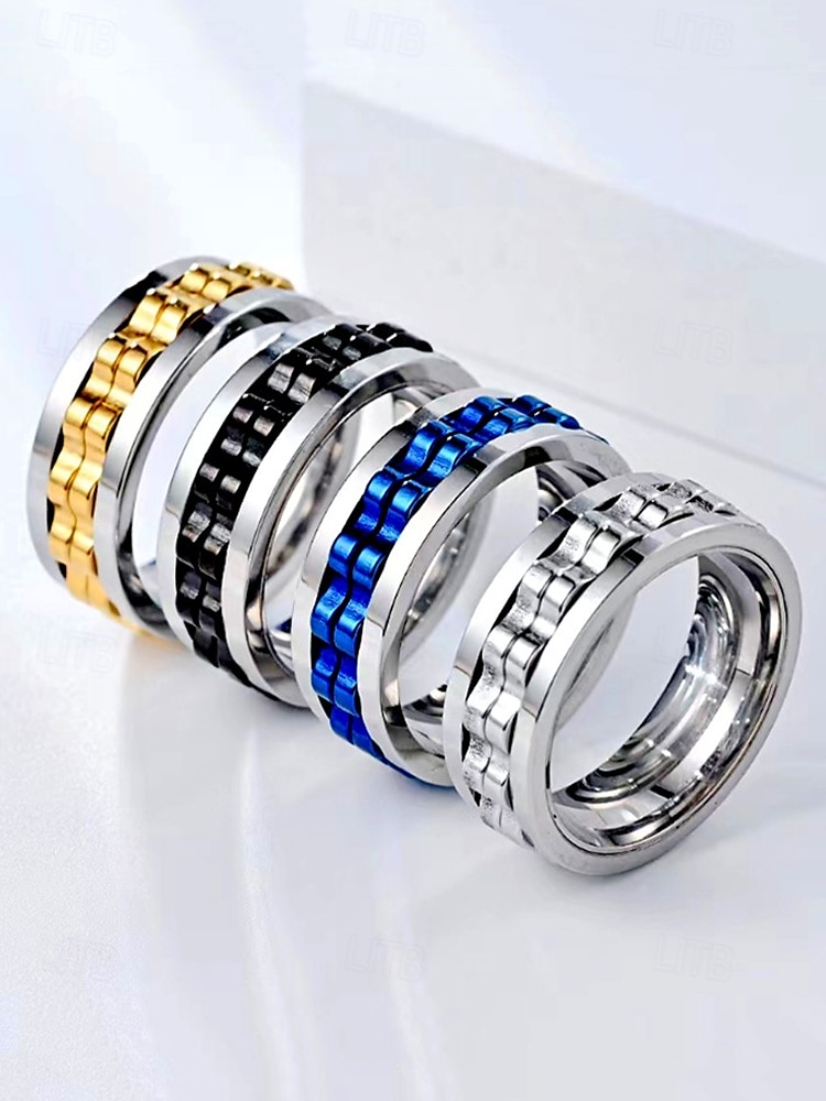 Anello girevole da uomo in acciaio inossidabile - disponibile in nero, argento e oro con design a catena per alleviare lo stress e per un uso quotidiano elegante, regalo perfetto per la festa del papà del 2025 a $8.18 –P5
