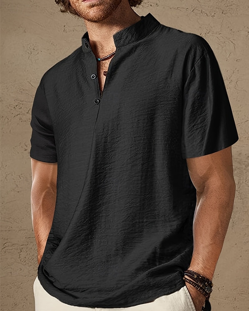 Herren Hemd Popover-Hemd Sommerhemd Freizeithemd Strandhemd Schwarz Braun Kurzarm Einfach Stehkragen Urlaub Hawaiianisch Bekleidung Polyester Mode Lässig Bequem 2025 - $23.99 –P3