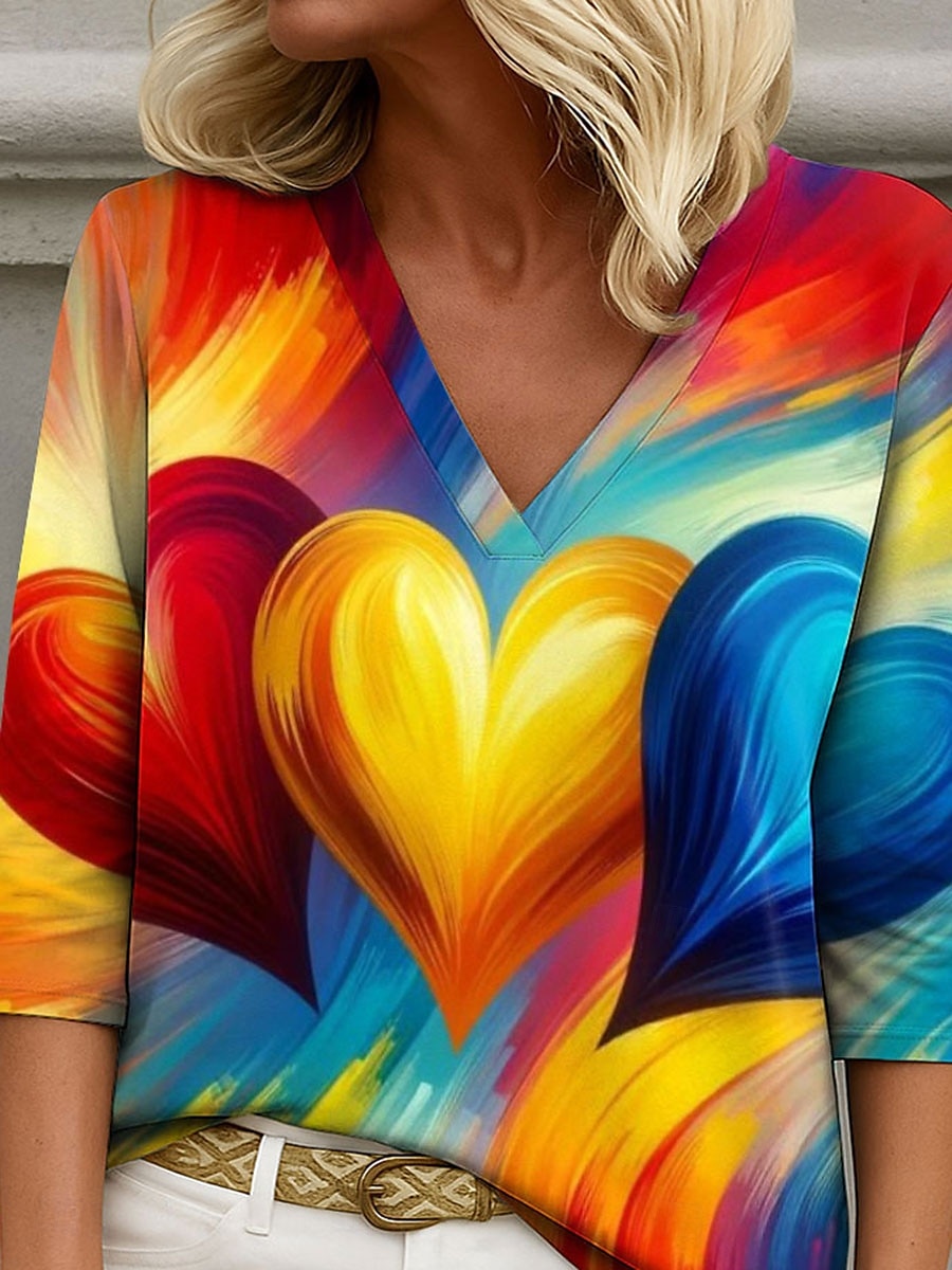 LGBT Büszkeség Felvonulás Büszkeség Szivárvány Női Blúz Ombre Szív Grafikus Elegáns Stílusos Modern 3/4 Hosszú Ujjú V Nyakú Normál Felsők Mindennapi Ünnep Móka Nyomtatás Sárga Nyár Tavasz 2025 - $25.99 –P3