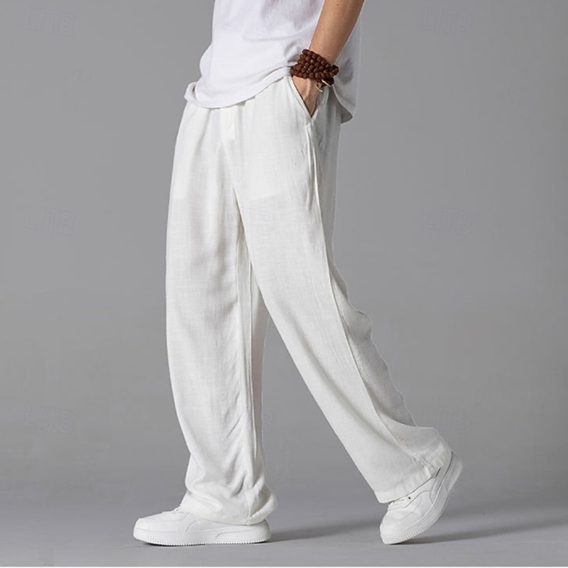 Per uomo Pantaloni di Lino Pantaloni Pantaloni Estivi Pantaloni da Spiaggia Tasca Coulisse Elastico in vita Semplice Comodità Traspirante Vacanza Quotidiano Ferie Hawaiano Boho Nero Bianco del 2026 a $21.99 –P5