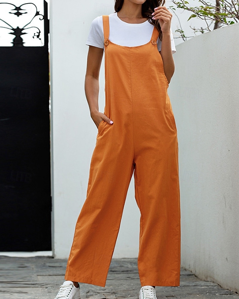 Femmes Normal Pantalon en coton et lin Basique Couleur Unie Sans manches Col en U Avec Poches Rue Sortir Coupe régulière Noir Blanche bleu marine Été de 2025 ? $29.99 –P1