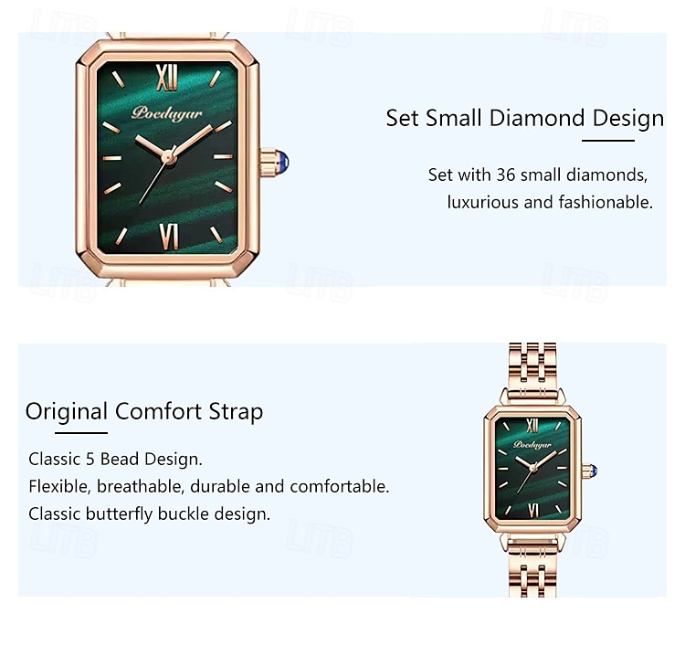 Women's Luxury Square Dial Quartz Watch – Waterproof Stainless Steel Bracelet, Diamond Accents, Elegant Retro Style 2025 - zł82.99 –P10