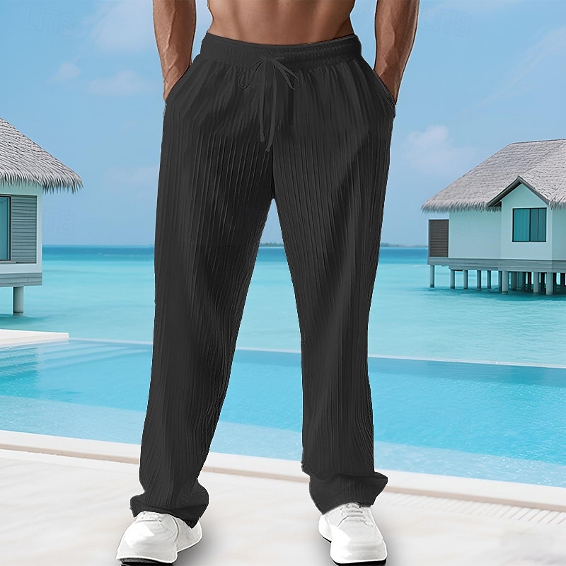 Men's Summer Pants Beach Pants Casual Pants Pocket Elastic Waist Drawstring Plain Comfort Breathable Vacation Daily Holiday Hawaiian Boho Black White 2025 - $13.99 –P6