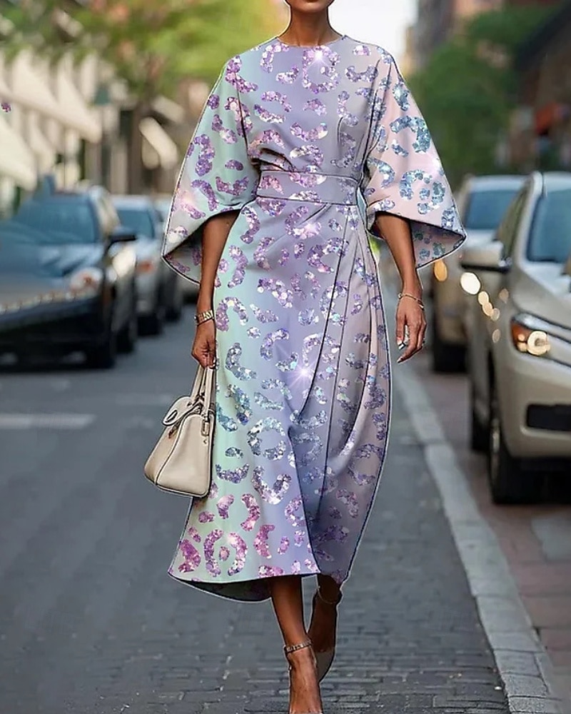 Femmes Robe Midi Robe Fleurie Robe Imprimée Élégant Mode Extérieur Vacances Sortir Coupe régulière Fleur Demi Manches Col ras du cou Violet Claire Violet Fuchsia Été de 2025 ? $25.99 –P3