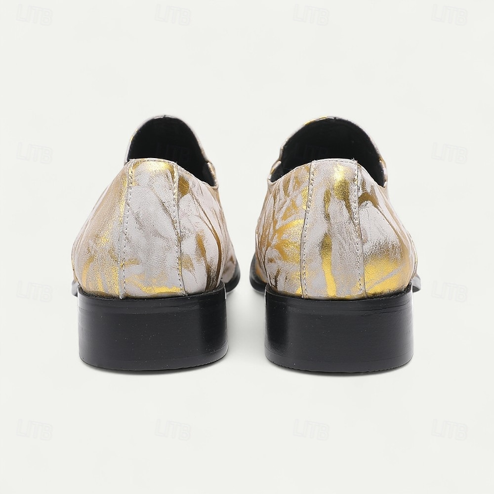 Men's Gold and White Floral Design Dress Shoes–Elegant Formal Footwear for Weddings and Gala Events 2025 - $119.99 –P6
