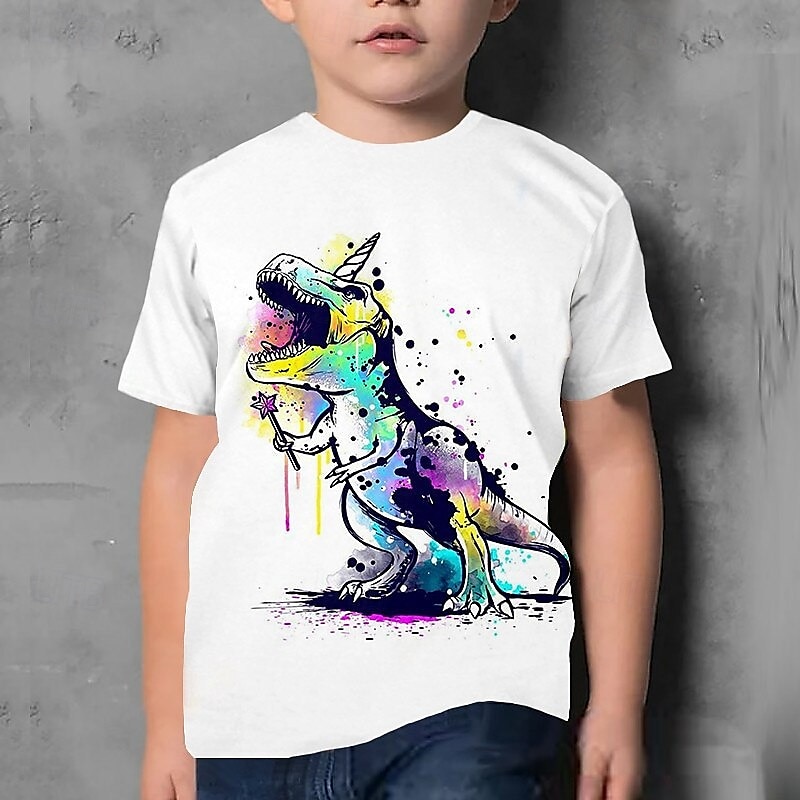 Jongens 3D Dinosaurus T-shirt Korte mouw Zomer Lente Modieus Basic Kinderen 4-12 jaar Strakke ronde hals Buiten Casual Dagelijks Normale pasvorm 2025 - $10.49 –P1