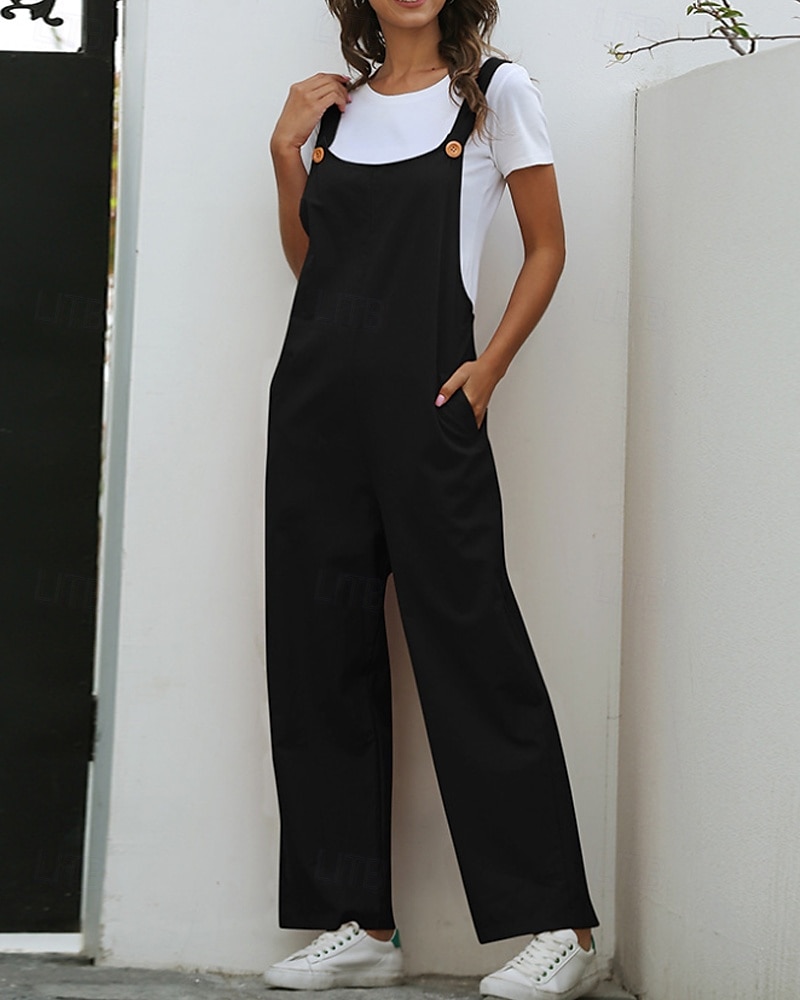 Femmes Normal Pantalon en coton et lin Basique Couleur Unie Sans manches Col en U Avec Poches Rue Sortir Coupe régulière Noir Blanche bleu marine Été de 2025 ? $29.99 –P12