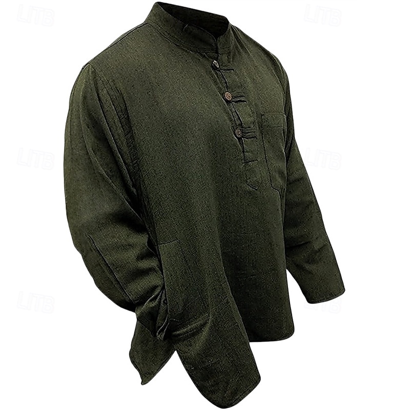 Homme Chemise Chemise d'été Chemise Décontractée Chemise de Plage Chemise Boutonnée Noir Jaune Orange Vert Véronèse Bleu de minuit manche longue Uni Band Collar Vacances Hawaïen Vêtement Tenue de 2025 ? GBP £19 –P12