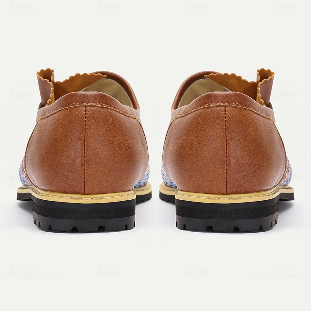 Herr Derby Promenad Affär Ledigt PU Läder Vävd nylon Andningsfunktion Bekväm Halksäker Snörning Brun / Blå Sommar Vår 2025 - $46.99 –P5