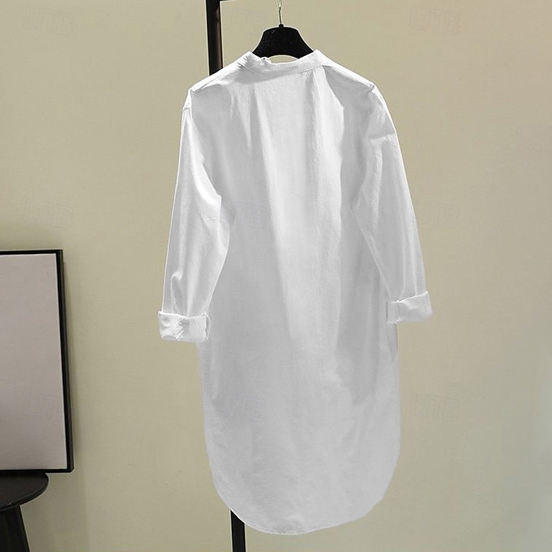 Mujer Camisa Camisas de algodón y lino Blusa Plano Moderno Casual Manga Larga Escote en Pico Tops largos Festivos Noche Botones Bolsillo Blanco Amarillo Rosa Verde Trébol Verano 2025 - $28.99 –P9