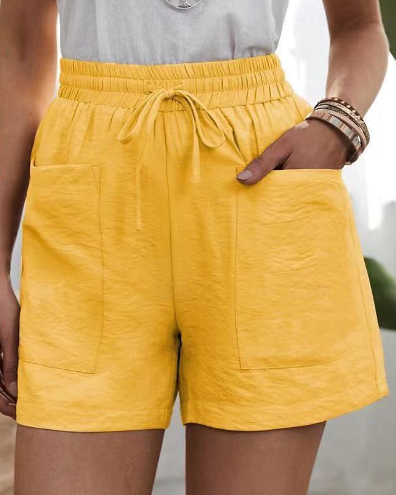 Femmes Shorts Slacks Streetwear Occasionnel Court Naturel Uni Avec Poches Conception à cordon élastique Confortable Extérieur Sortir Abricot Jacinthe Noir Blanche Été Coupe régulière de 2025 ? $23.99 –P3