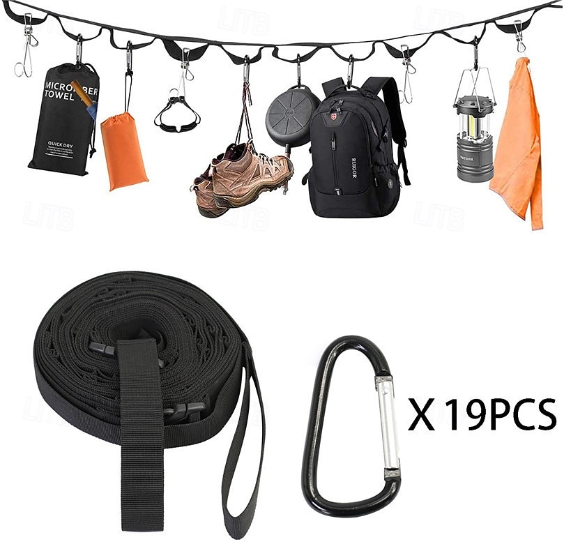 Varal de acampamento ao ar livre, cinto de armazenamento para acampamento, cordão multifuncional para barraca, 19 argolas com fivela de montanhismo de 2025 por $15.99 –P1
