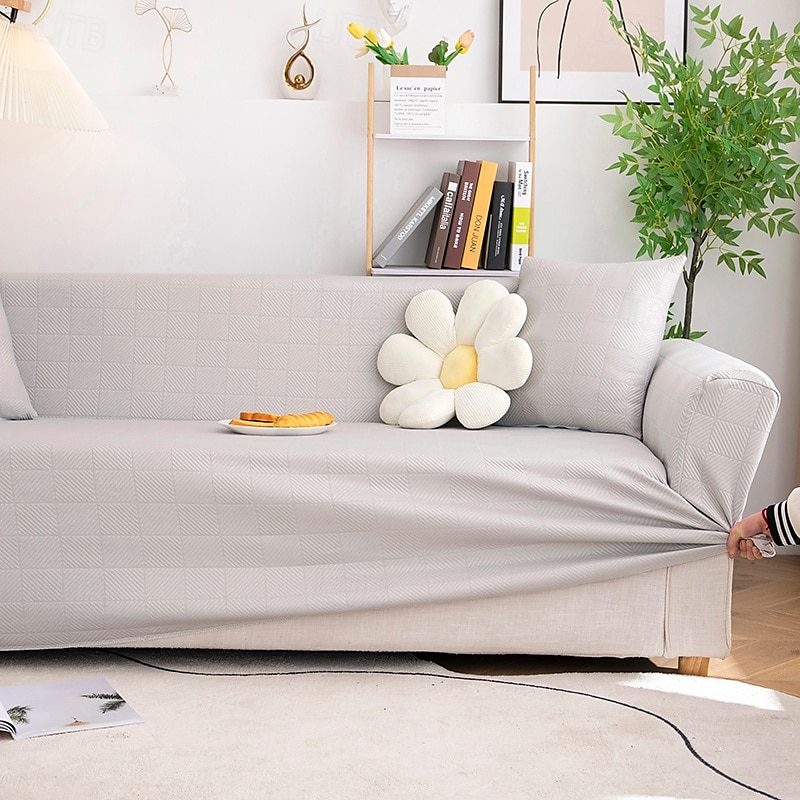 Stretch Sofa Cover Slipcover Elastic Sectional Couch Armchair Loveseat 4 or 3 seater L shape Jacquard Grey Water Repellent Plain Solid Soft Durable Washable 2025 - $45.99 –P11
