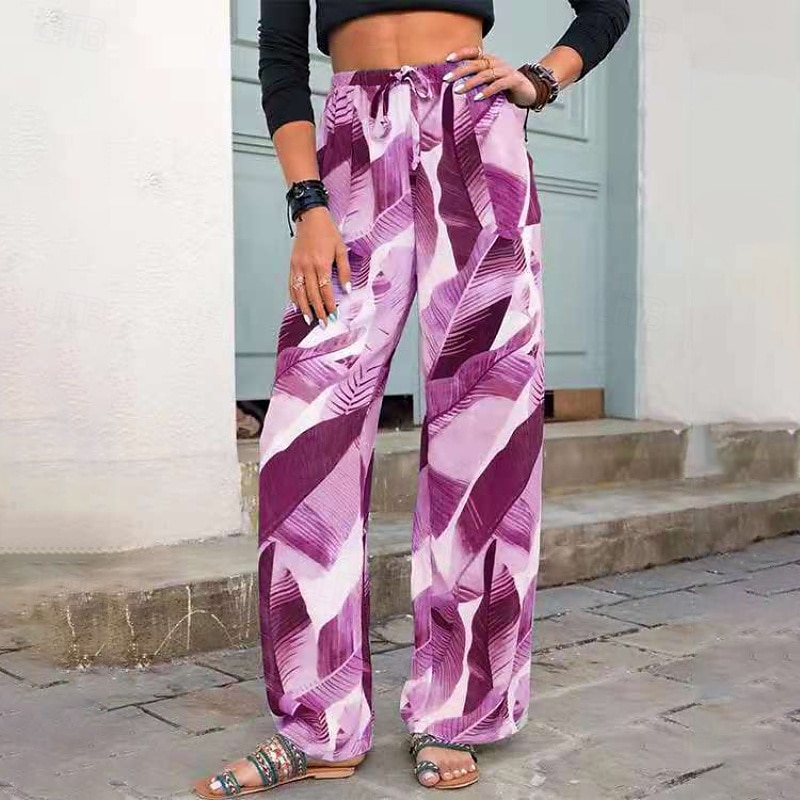 Mujer pantalones Pantalones Moda Boho Longitud total Cintura Media Hoja Estampado Diseño de cordón elástico Confortable Al Aire Libre Cómodo Exterior Festivos Casual Diario Gris Rosa Morado Verde 2025 - $16.99 –P5