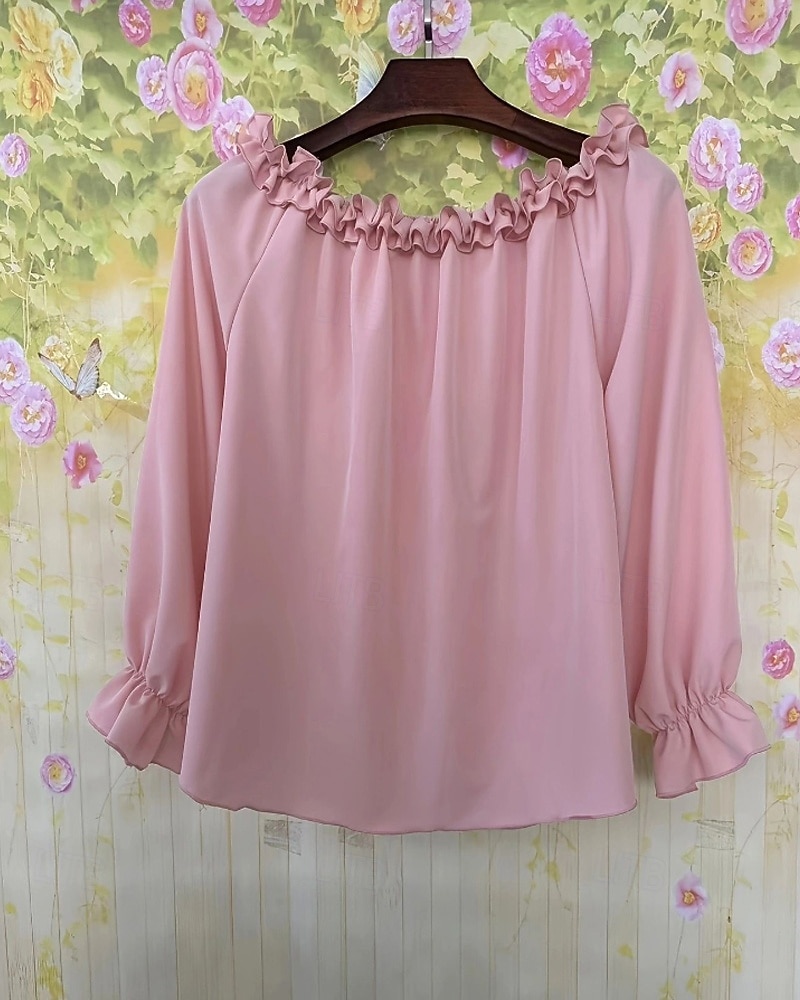 Dam Skjorta Blus Konstbomullslinne Volang Öppen rygg Slät Modern Ledigt Långärmad Över axeln Vanliga toppar Dagligen Helgdag Utekväll Blå Svart Vit Rodnande Rosa Sommar 2026 - $22.99 –P2