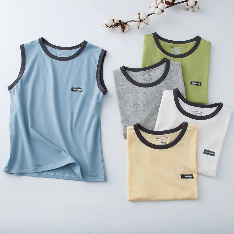Kinder Jungen Panzer Tee Farbblock Ärmellos Kinder oben Ausgehen Basic Sommer Weiß Ab 4 Jahren 2025 - $13.99 –P1