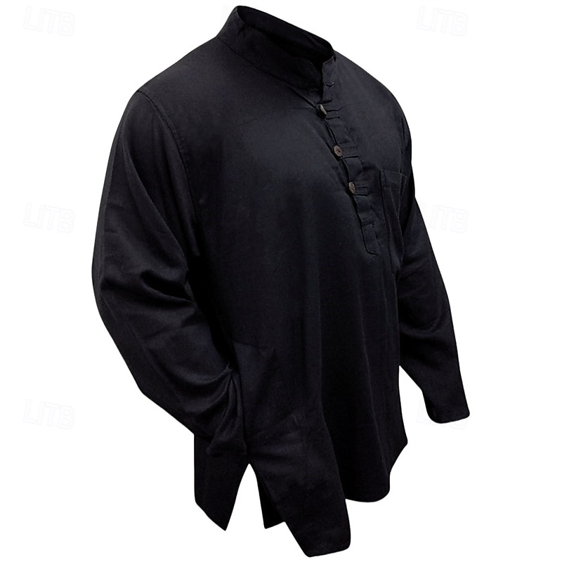 Homme Chemise Chemise d'été Chemise Décontractée Chemise de Plage Chemise Boutonnée Noir Jaune Orange Vert Véronèse Bleu de minuit manche longue Uni Band Collar Vacances Hawaïen Vêtement Tenue de 2025 ? GBP £19 –P9