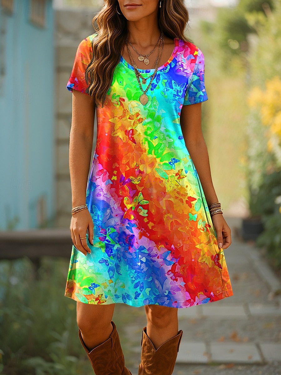 Damskie Sukienka mini Sukienka t-shirtowa Sukienka A line Letnie sukienki Codzienny Codzienny Regularny Ombre Graficzny Geometryczny Krótki rękaw Wycięcie pod szyją Niebieski Fioletowy Pomarańczowy 2025 - $23.99 –P4