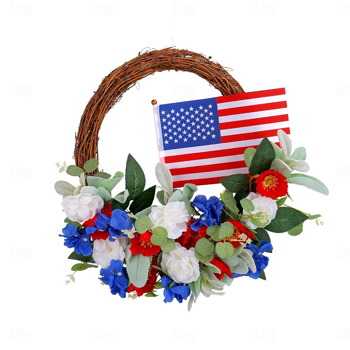 Patriotic Wreath for Front Door 4th of July Independence Day Red White and Blue Decoration, American Flag Star Striped Grapevine Ring, Rustic Hanging Prop for Yard Porch or Party Decor 2025 - $26.99 –P5