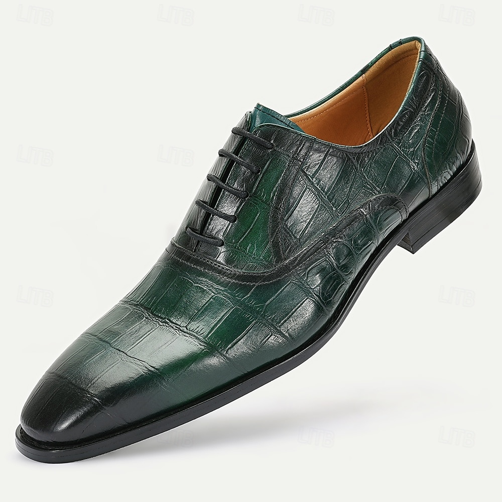 Chaussures à lacets en cuir de crocodile vert haut de gamme pour hommes avec des détails élégants pour les dîners formels et les événements de gala de 2025 ? $94.99 –P1