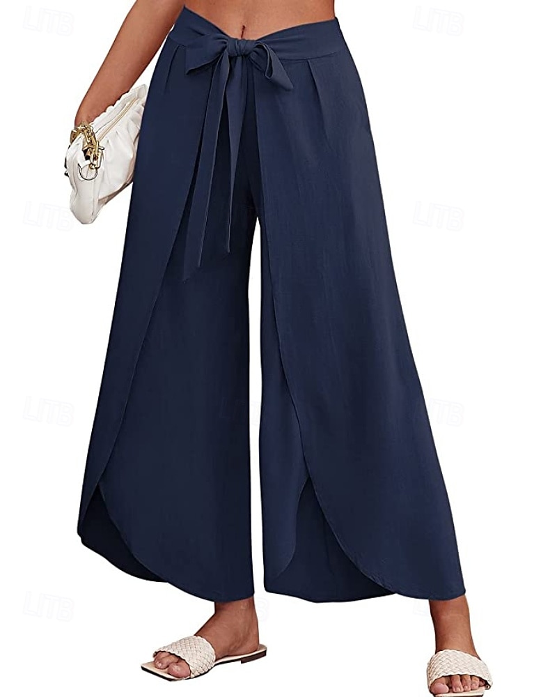 Mujer Pantalones de lino y algodón pantalones Casual Longitud total Cintura Media Plano Cintura elástica Separado Al Aire Libre Cómodo Festivos Ropa Cotidiana Fin de semana Albaricoque PEC Celeste 2025 - $25.99 –P19