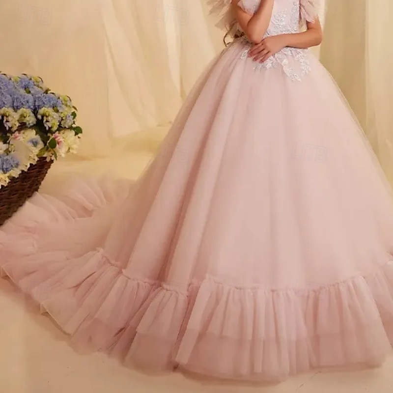 Vestido de Baile de Linha Reta com Cauda para Menina das Flores Aniversário Frozen Elsa Meninas Vestido de Formatura Bonito Tule com Camadas Estilo Real Tutu Tamanho 3-16 Anos de 2025 por $100.99 –P7