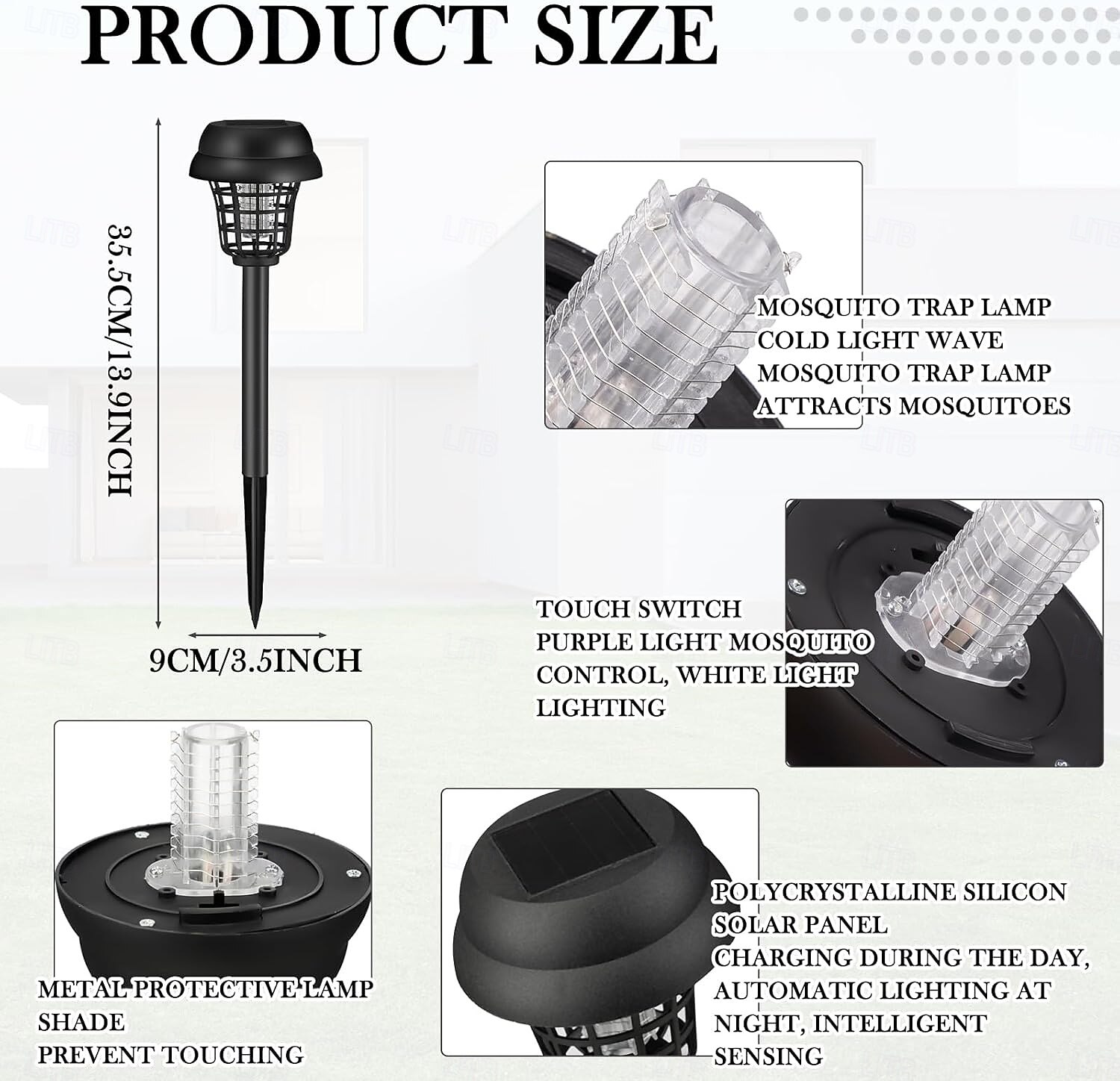 Солнечная ловушка для насекомых, водонепроницаемая наружная ловушка для комаров, уничтожитель и освещение, репеллент, лампа для использования в помещении, на улице, в саду, на террасе, с фиолетовым и 2025 - $9.99 –P5