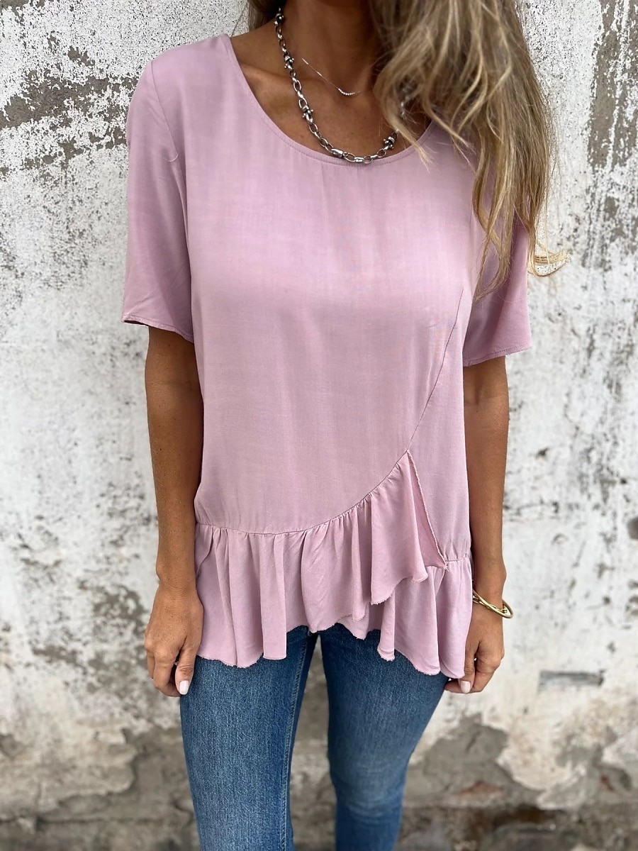 Pentru femei Tricou Grafic Modă Modern Casual Manșon scurt Stil Nautic Topuri obișnuite Zilnic Sfârșit de săptămână Bufantă Asimetric Negru Alb Roz Îmbujorat Albastru piscină Vară 2025 - $18.99 –P25