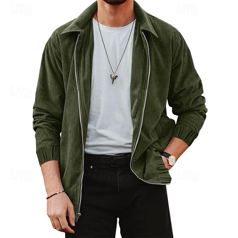 Per uomo Giacca Camicia Giacca di transizione Quotidiano Leggero Tasca Primavera Autunno Semplice Classico Bavero Nero Marrone Verde Beige Grigio Giacca del 2025 a $39.99 –P10
