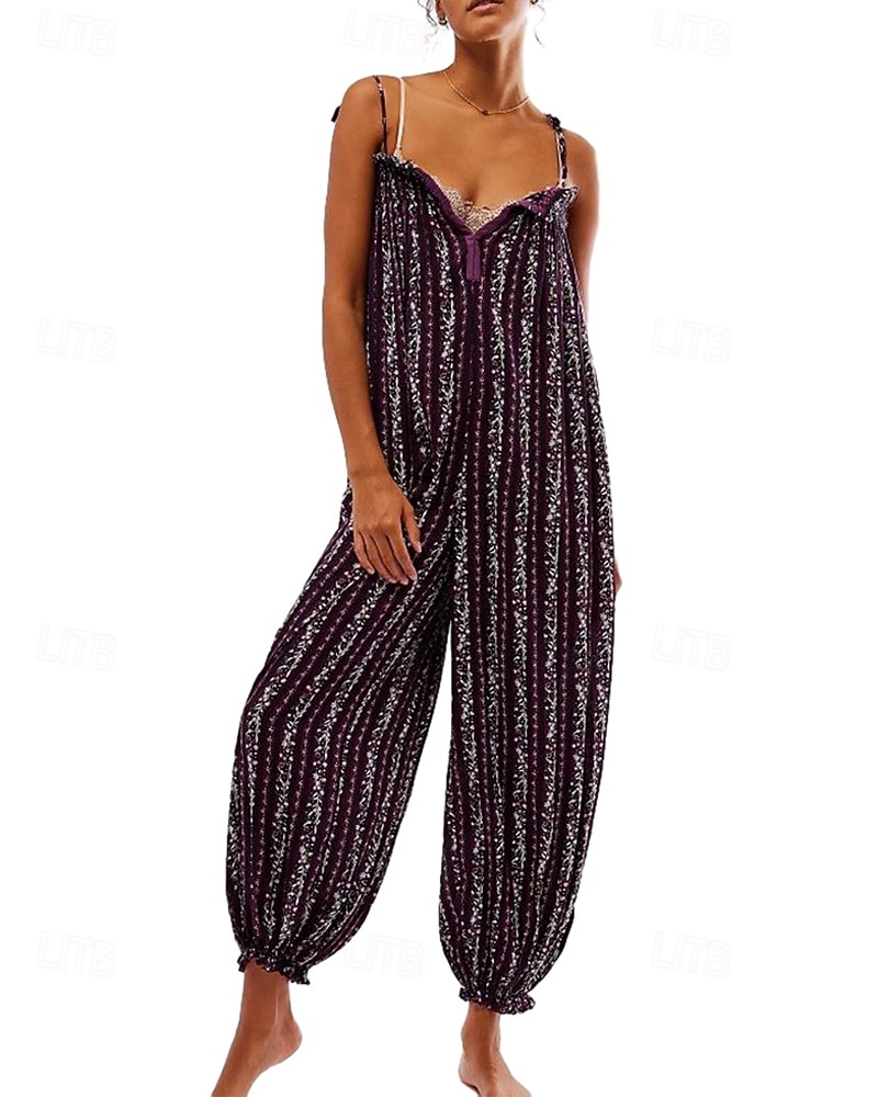 Damen Normal Overall Streetwear Blumen Ärmellos U-Ausschnitt Druck Täglich Wochenende Normale Passform Schwarz Weiß Purpur Sommer 2026 - $31.99 –P6
