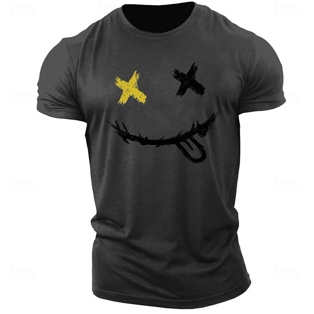 Herr Grafiska tryck Le ansikte T-shirt Grafiska utslagsplatser 100 % bomull Kortärmad Grafisk Skjorta Heather Grey Svart Vit Bekväm t-shirt Utomhus Gata Modedesignerkläder 2025 - $15.99 –P1