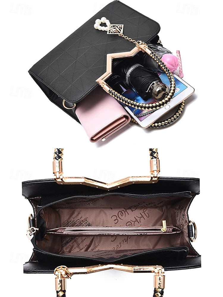 Dámská kabelka z umělé kůže s perlovým přívěskem – elegantní geometrické horní ucho a crossbody kabelka do kanceláře, na každodenní dojíždění a formální příležitosti 2025 - $26.99 –P6
