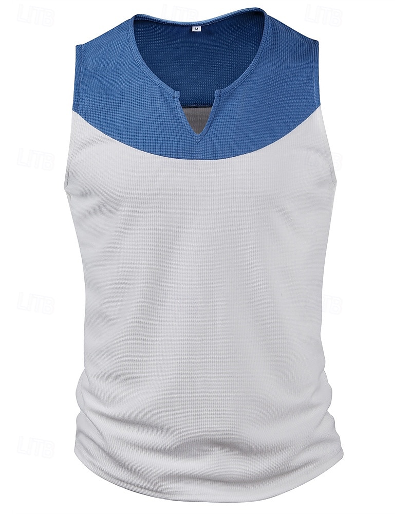 Herren Tank Top Weste Unterhemd Ärmelloses Shirt Ärmellos V Ausschnitt Sommer Farbblock Mode Designer Basic Patchwork Jacquard Urlaub Straße Ausgehen Weiß Top T-Shirt für Herren 2025 - $18.49 –P2