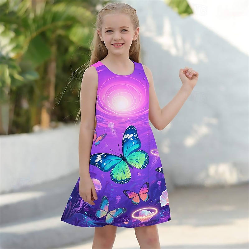 ragazze' 3D Farfalla Abito Senza Maniche Estate Primavera Vacanza Quotidiano Ferie Principessa Bello Dolce Bambini 4-12 Anni Vestito Casual Abito a trapezio Lunghezza al ginocchio Vestibilità regolare del 2025 a $13.99 –P4